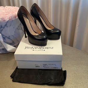 YSL Tribute pumps- “tribtoo 105 pump vernigolf” in black